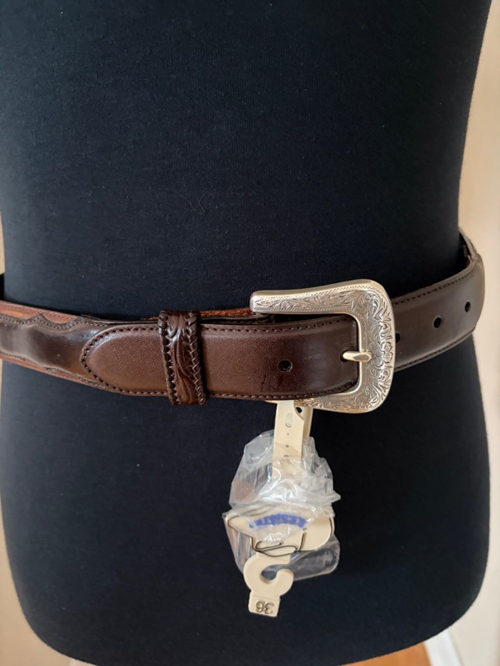 Men's Brown Leather Western Belt with Silver Buckle